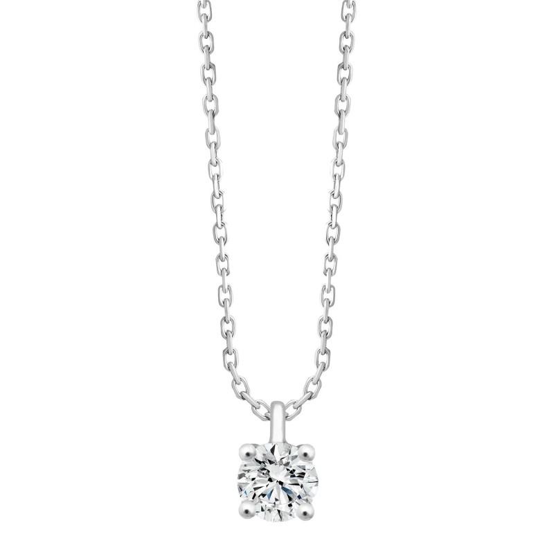 Collier 4 griffes 0.15 ct or blanc et diamant de synthèse